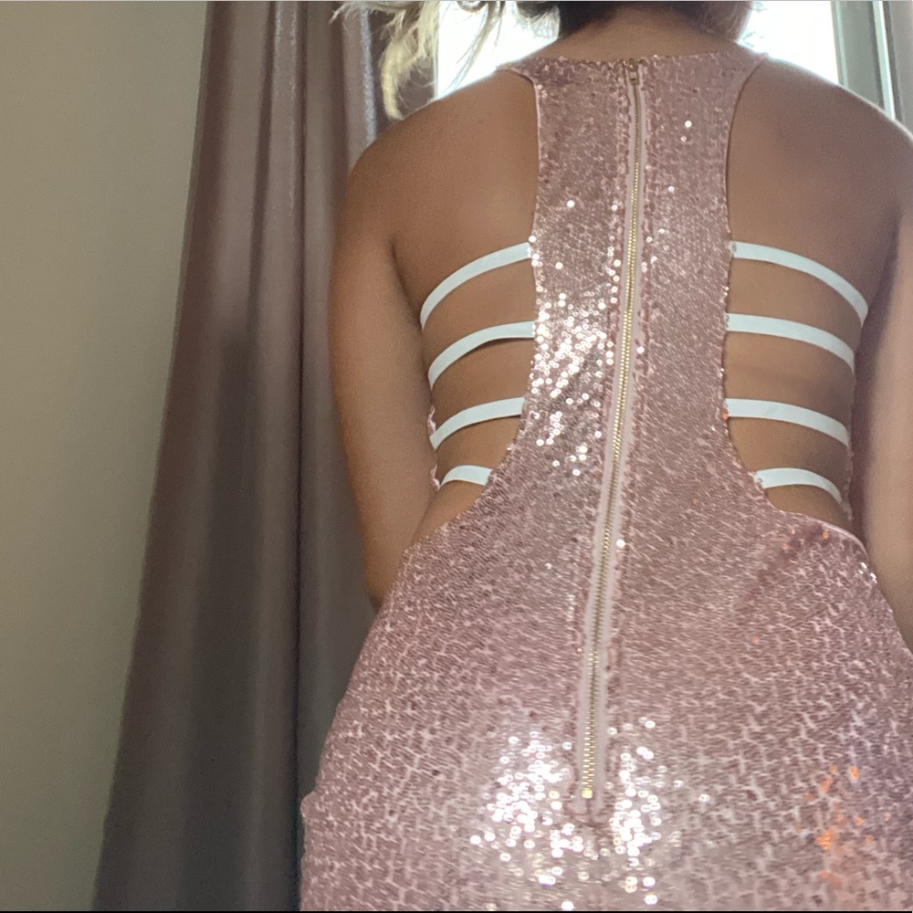 Rose Gold Ruched Mini Bodycon Dress - Picture 5 of 5